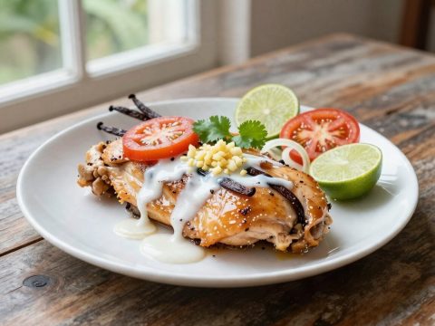 Photo culinaire de poulet à la vanille, cuisine guadeloupéenne